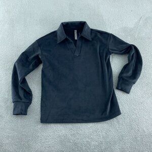 Mondetta Womens Black Long Sleeve Pullover Collar Velour Shirt S NWT 2137
